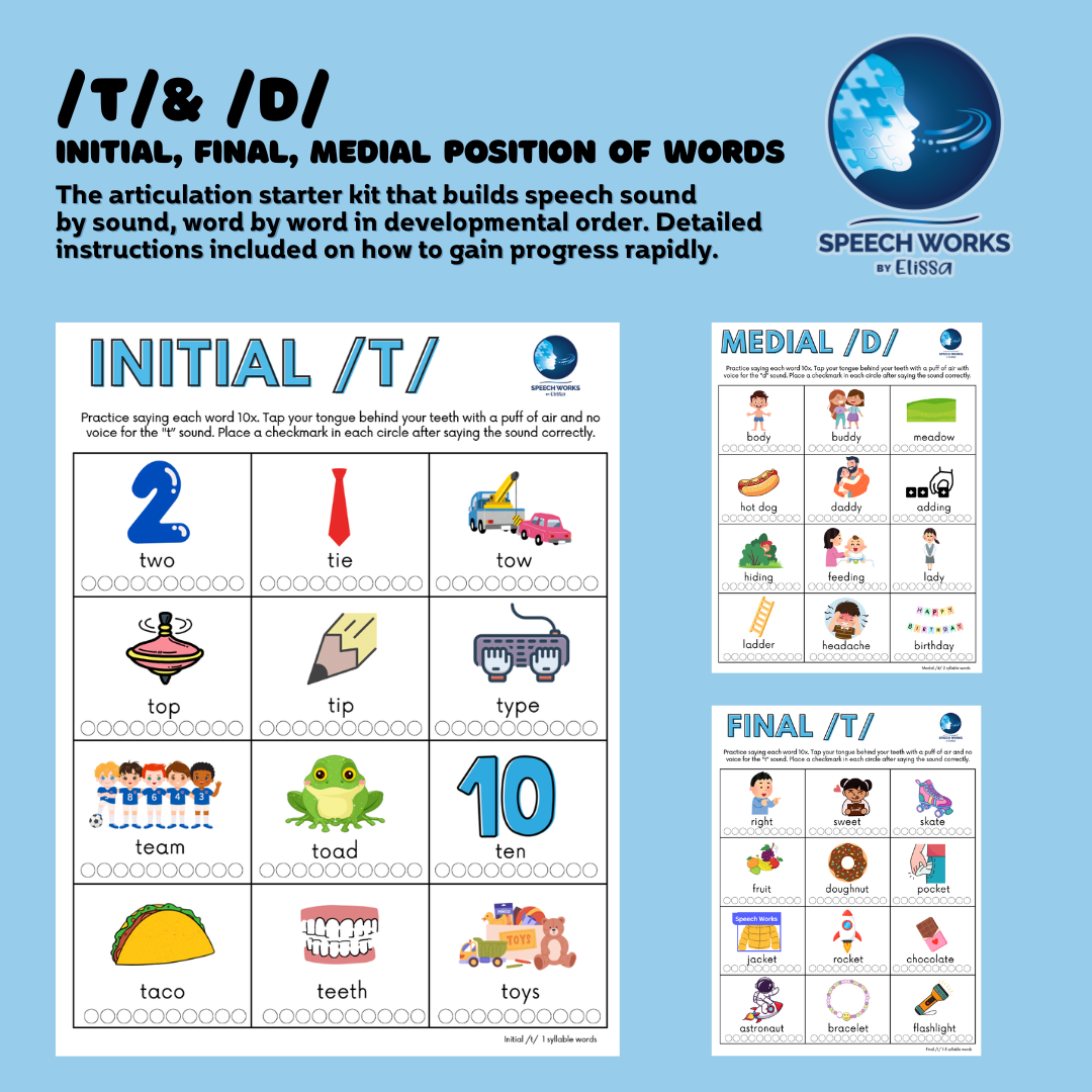 /T/ & /D/ Voicing Pair Articulation Practice – Initial, Medial, Final Position