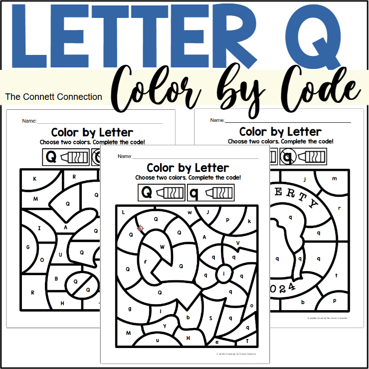 Letter Q Alphabet Color by Code Worksheets