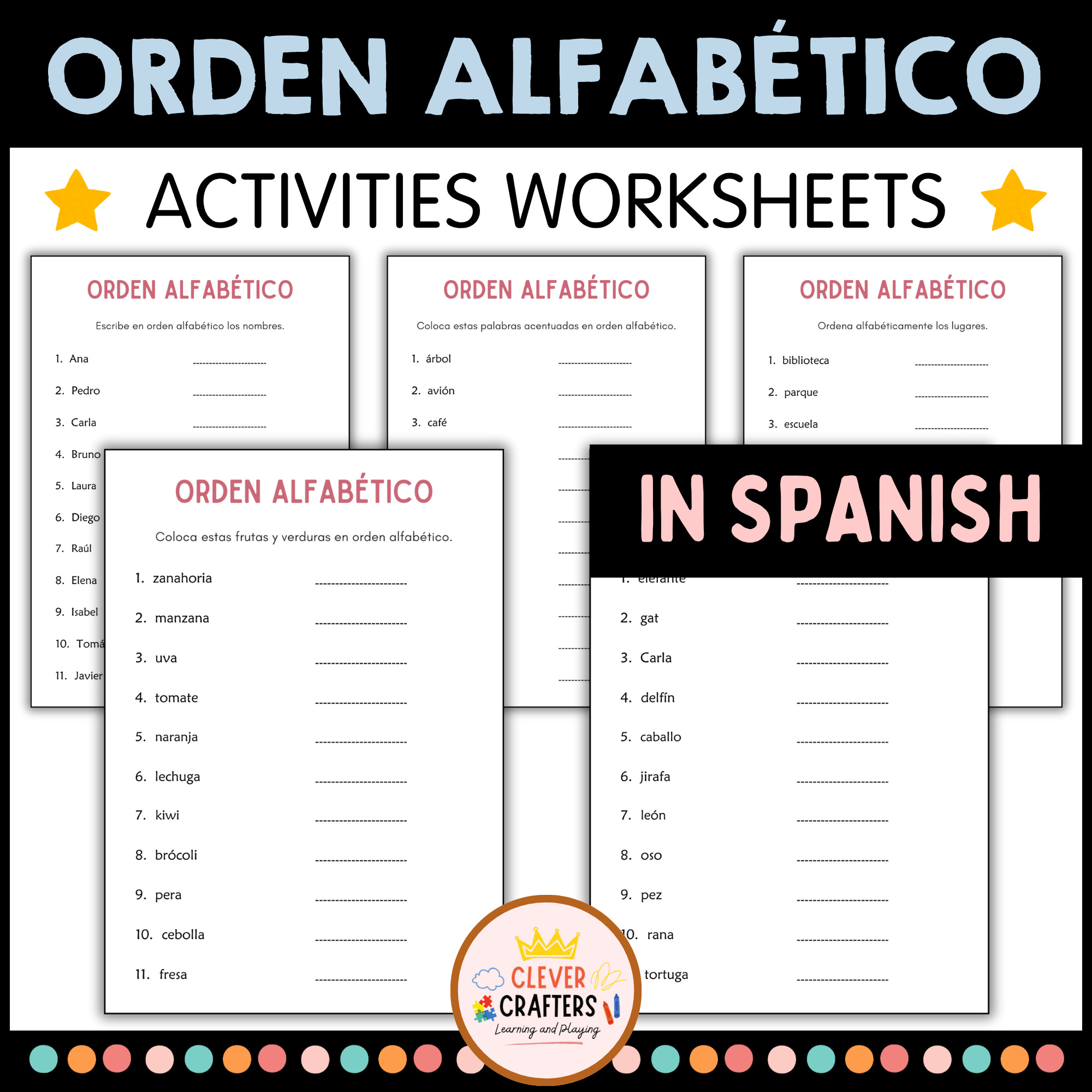 Orden Alfabético - Alphabetical Order Worksheets in Spanish - ABC Practice