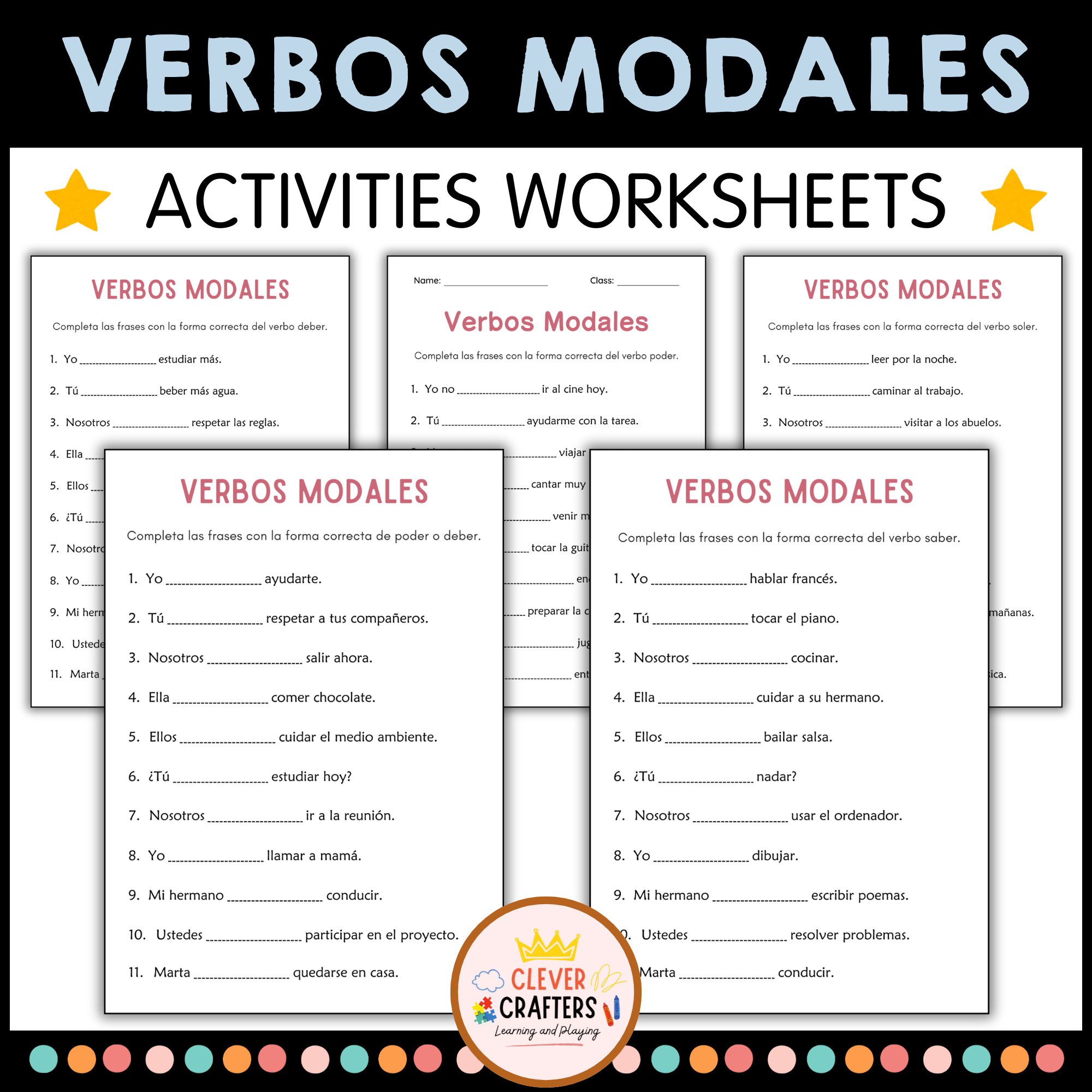 Verbos Modales - Modal Verbs Grammar Activities Worksheets in Spanish