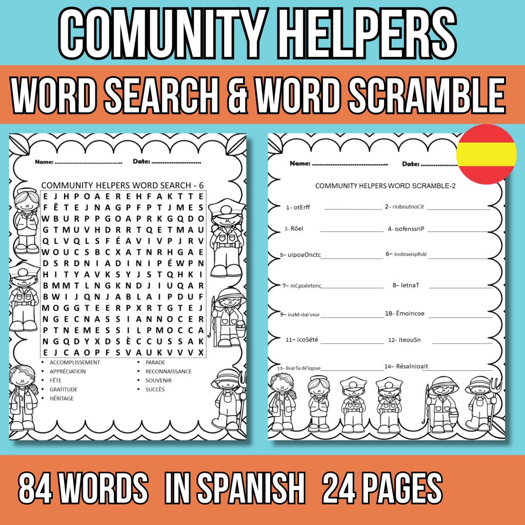 Spanish Community Helper Word Search and Word Scramble Puzzles | Made ...