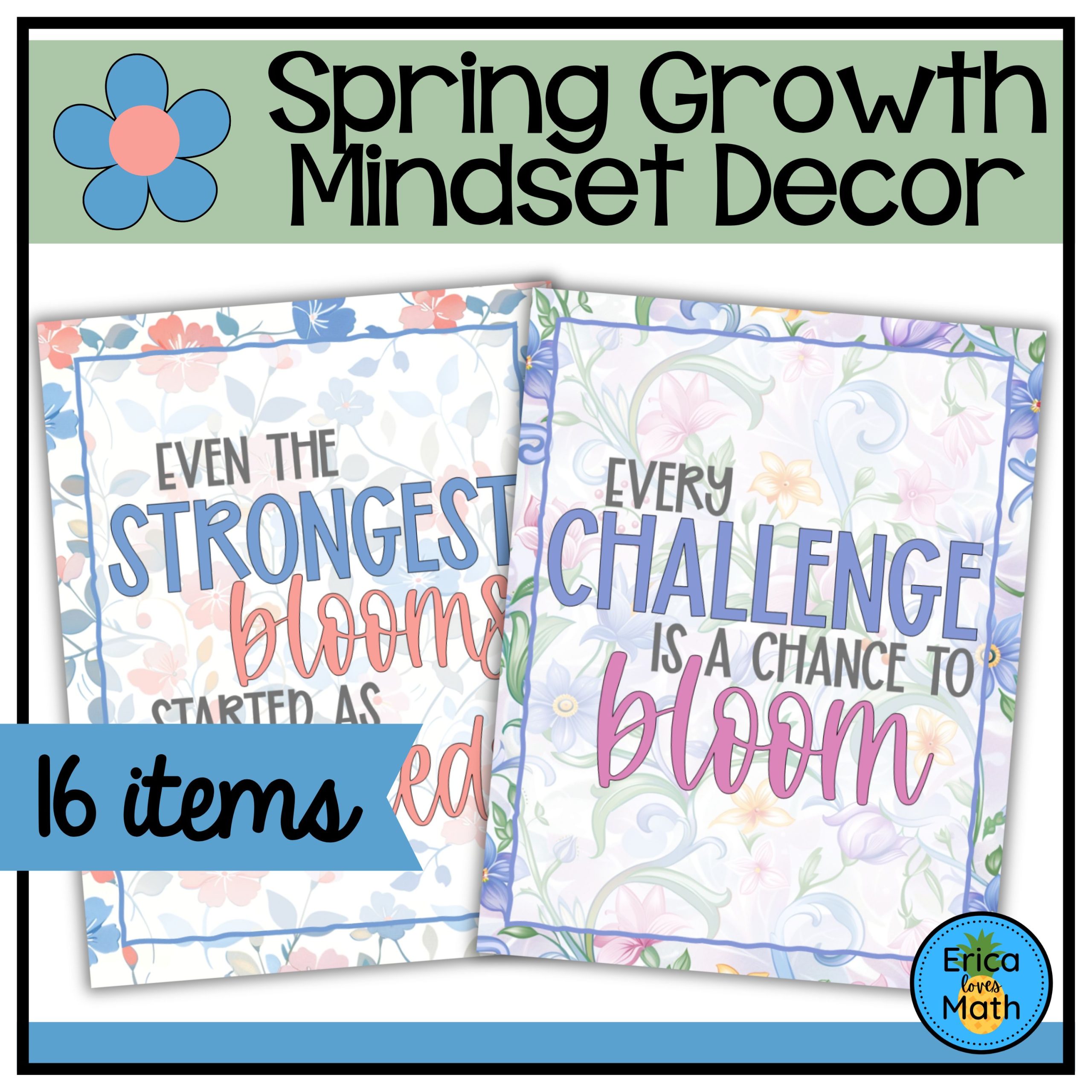 Spring-Themed Growth Mindset Posters & Decor for Bulletin Boards