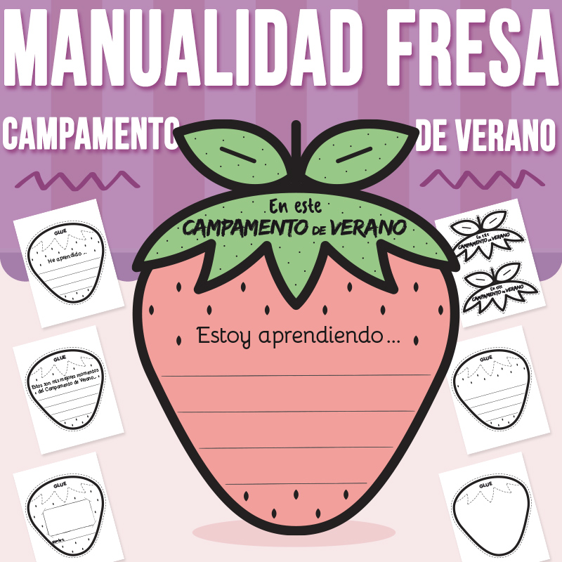 Campamento de Verano Manualidad Fresa, Actividad de Escritura para Niños