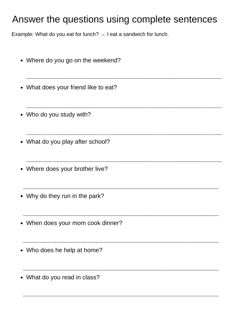 Does Questions Practice wh questions with do and does exercises | Made By Teachers