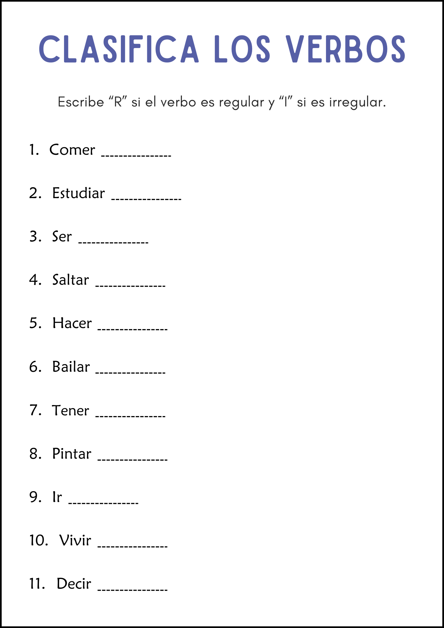 Regular and Irregular Verbs Grammar Worksheets in Spanish - Made By ...
