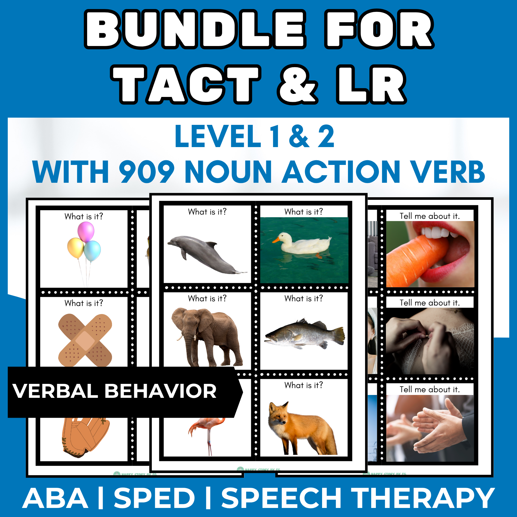 BUNDLE Verbal Behavior ABA 909 Noun and Action Verb Flash Cards for Tact and LR