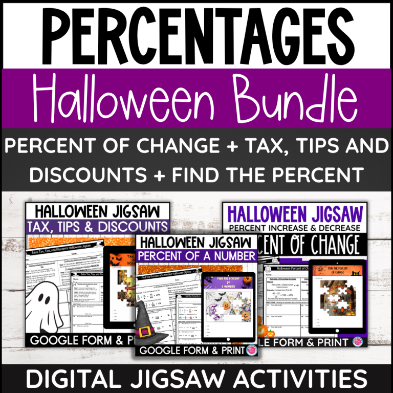 Halloween Percentages Jigsaw and Worksheets Activities Bundle | Made By ...