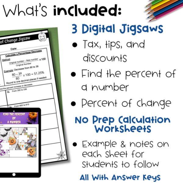 Halloween Percentages Jigsaw and Worksheets Activities Bundle | Made By ...