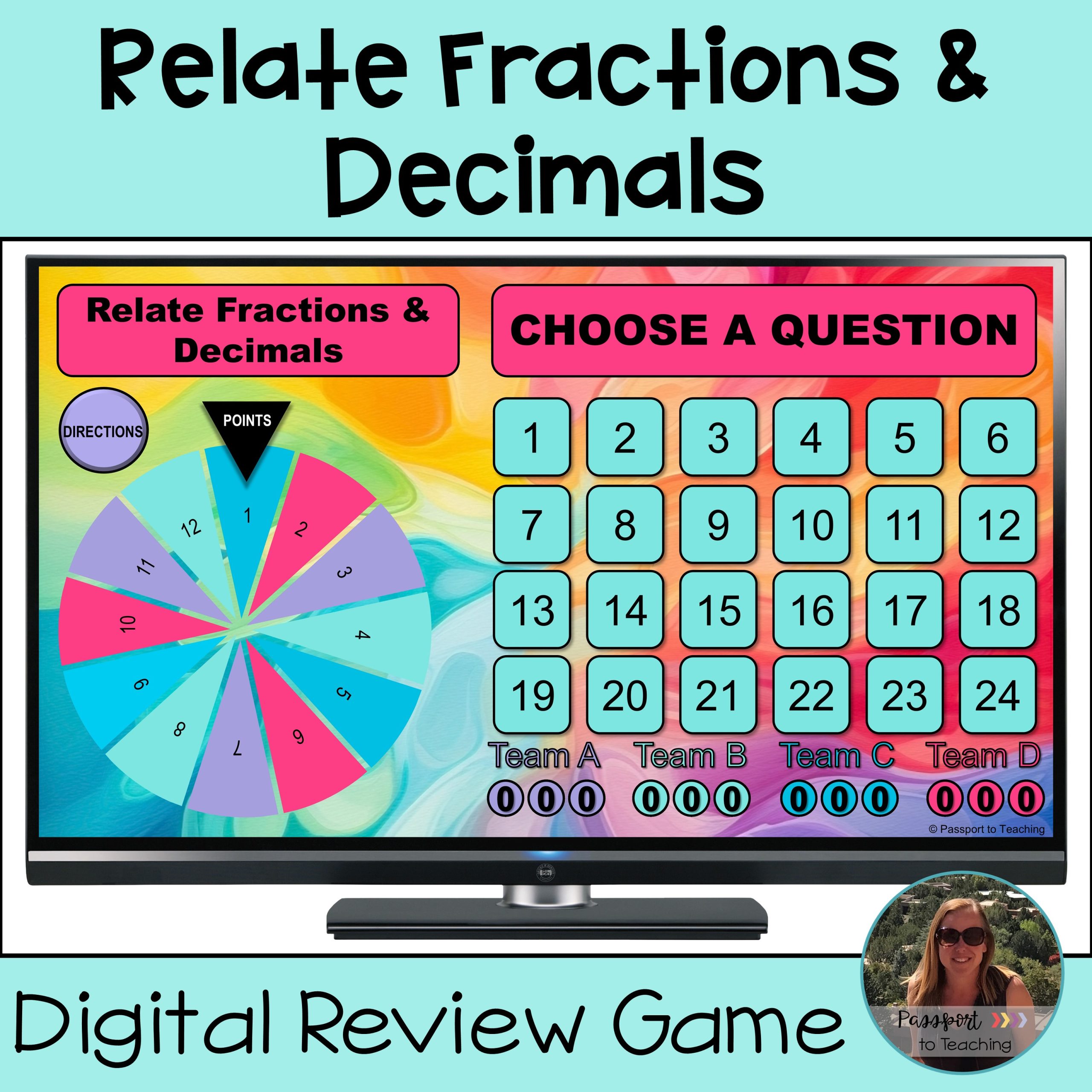 Relate Fractions and Decimals Spinner Game PowerPoint Digital Activity - 4th Grade