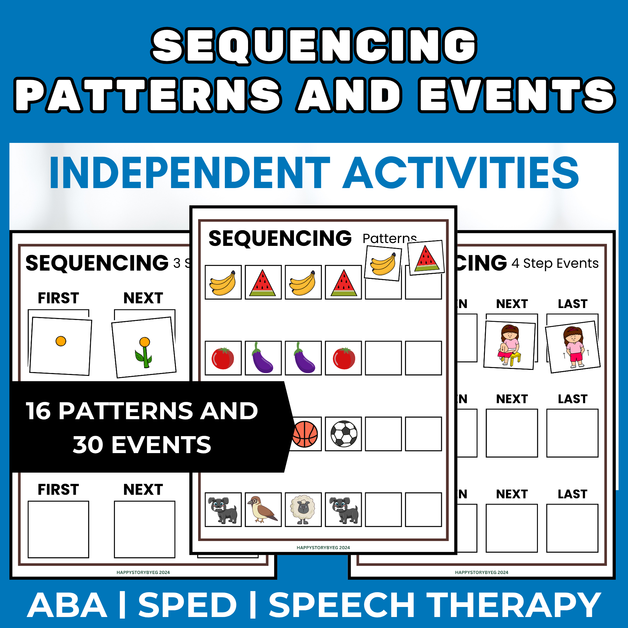3 Step and 4 Step Pictures Sequence of Events and Sequencing Pattern Worksheets