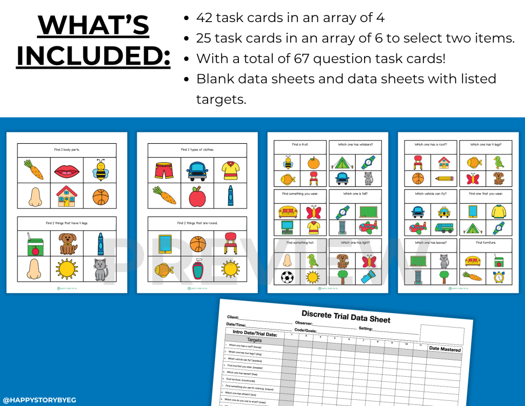 LRFFC ABA Verbal Behavior Array of 4 and 6 Task Cards Feature Function ...