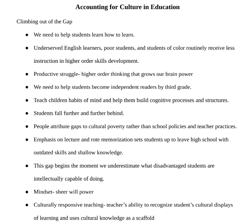 Accounting for Culture in Education Notes