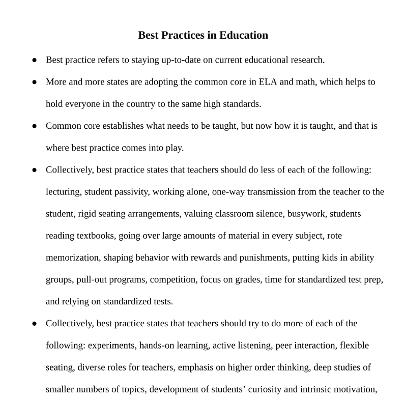 Best Practices in Education Notes