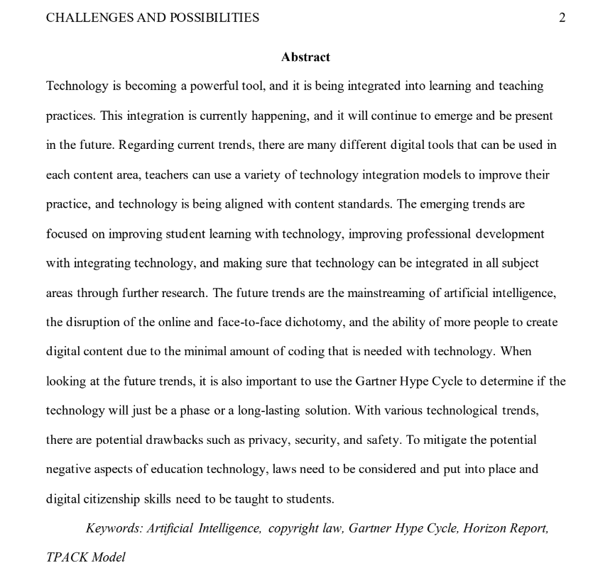 Challenges and Possibilities for the Future of Technology Integration in Education Paper