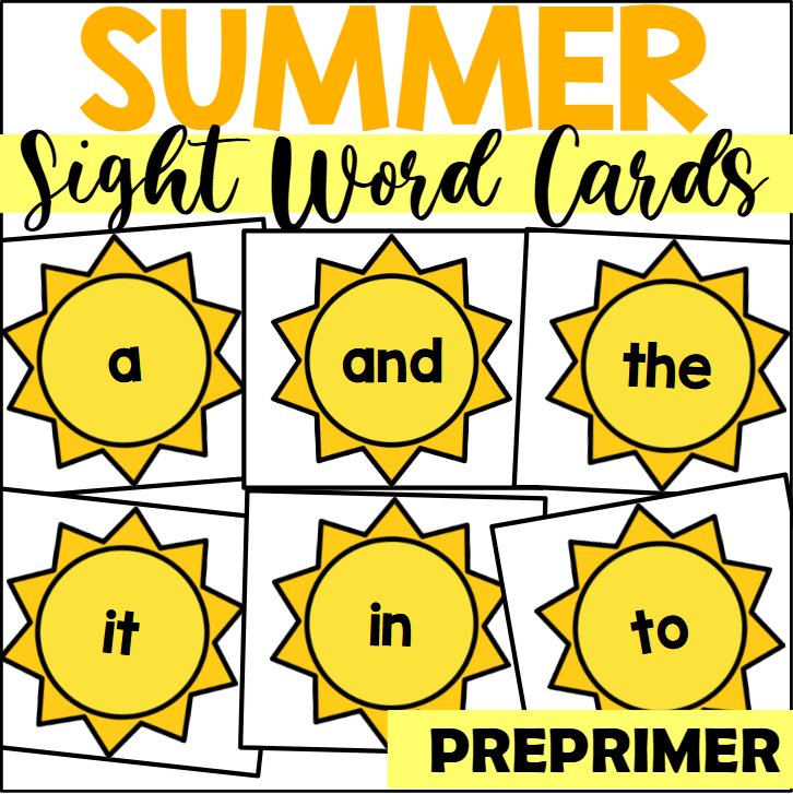 Summer Sight Word Cards for Preprimer