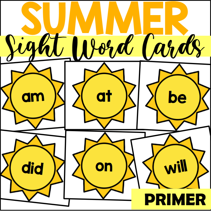 Summer Sight Word Cards for Primer