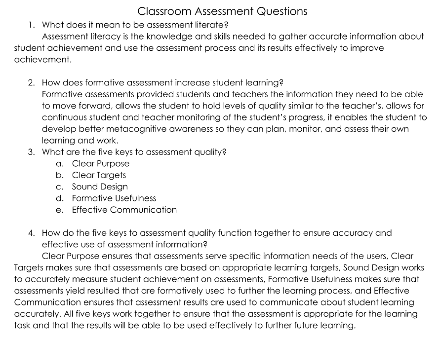 Classroom Assessment Questions