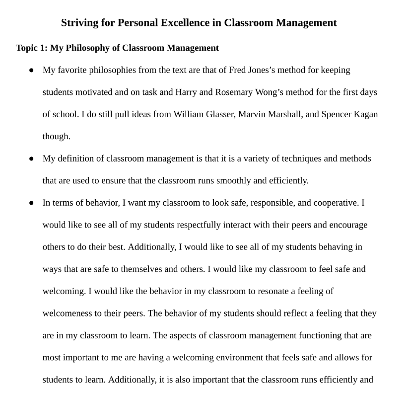 Classroom Management Action Plan