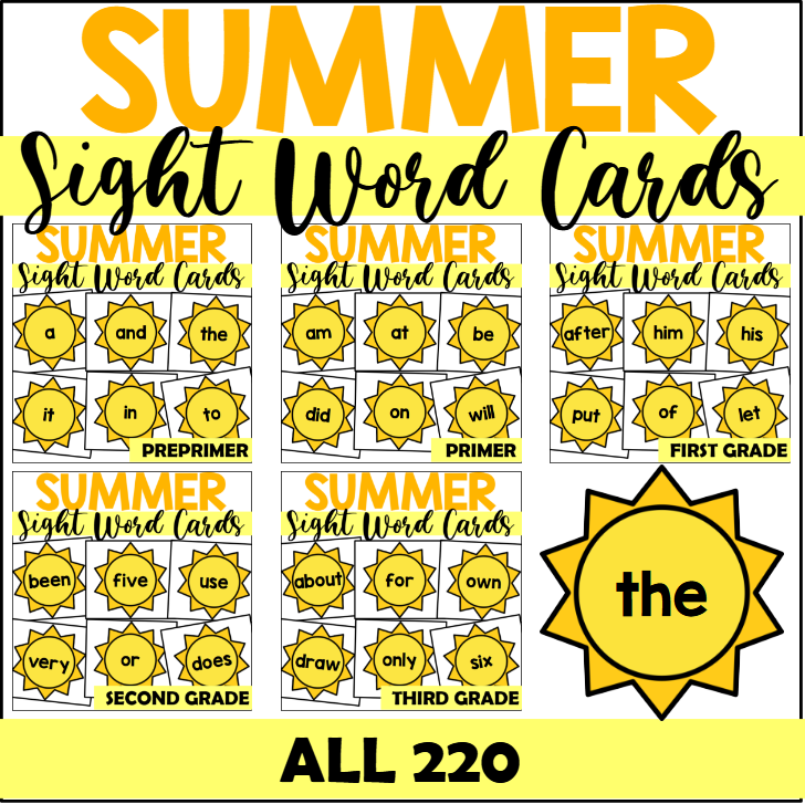 Summer Sight Word Cards for All 220