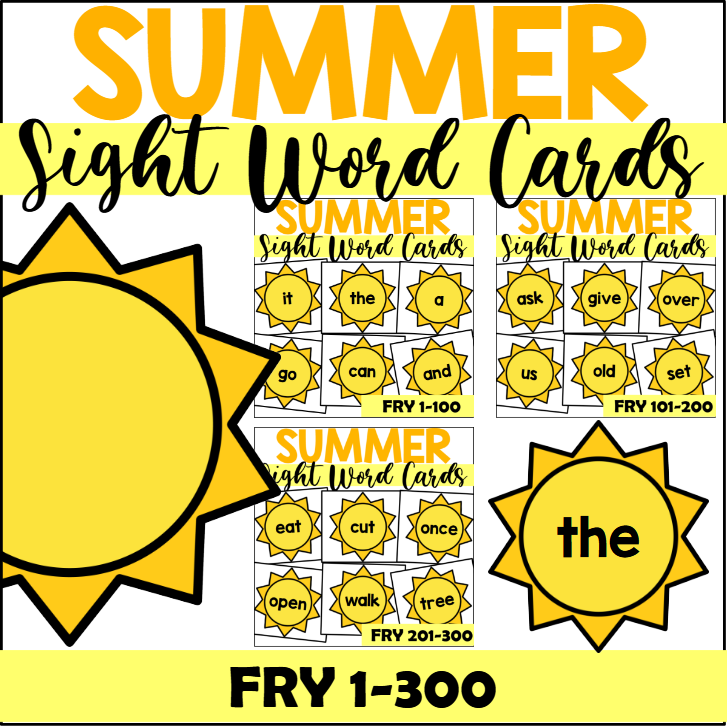 Summer Sight Word Cards for Fry 1-300