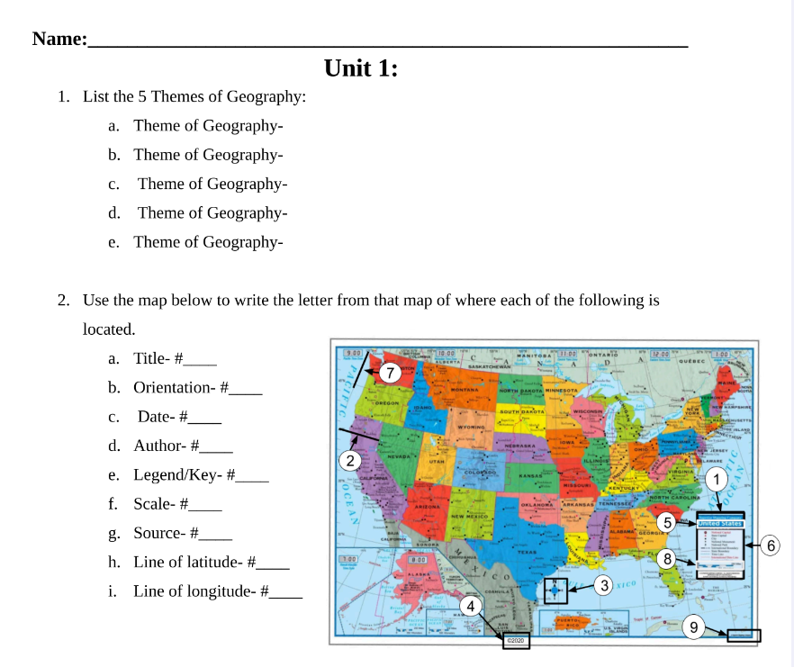 Geography Comprehensive Pre-Test