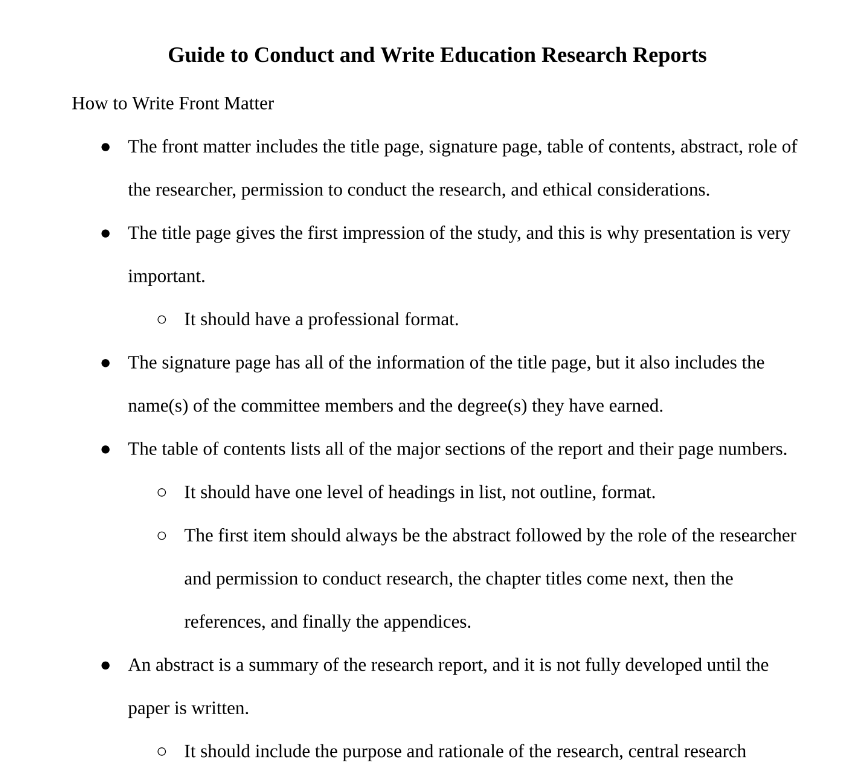 Guide to Conduct and Write Education Research Reports Notes