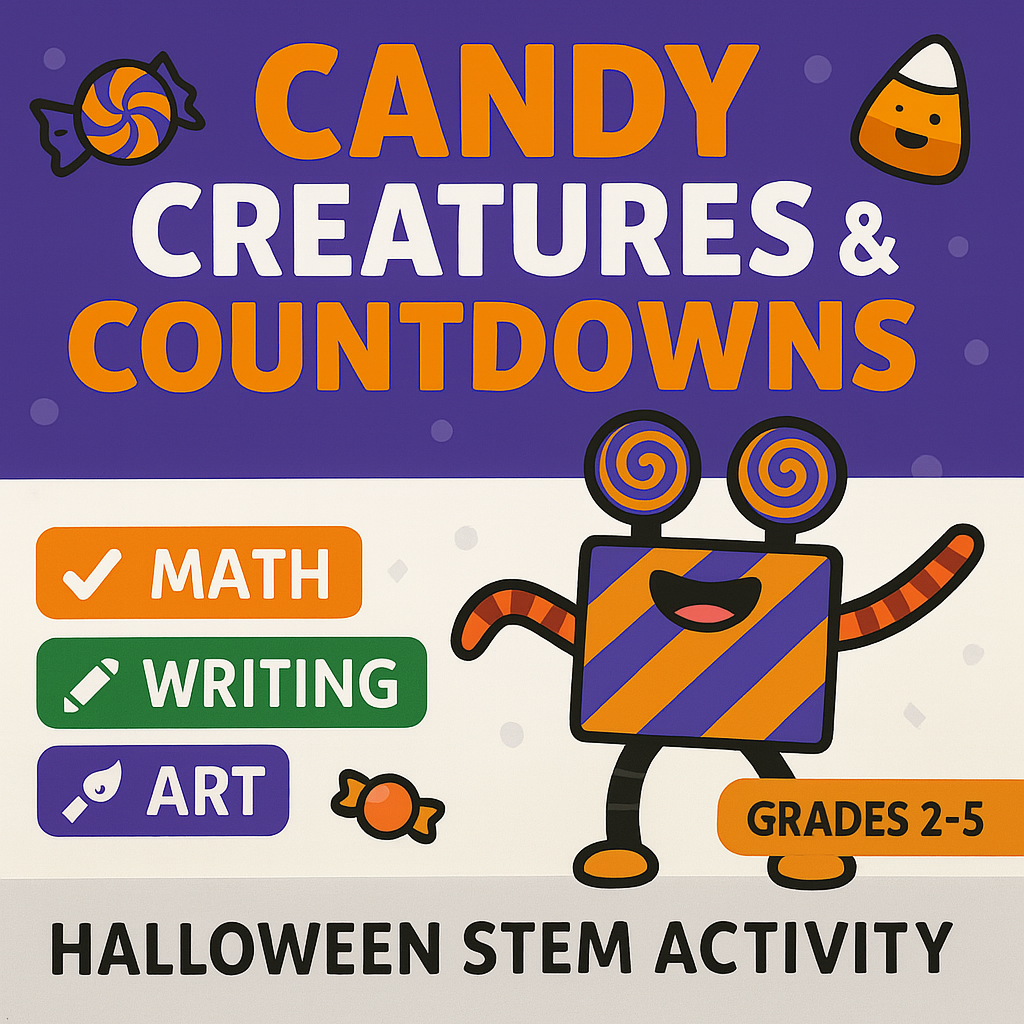 Candy Creatures & Countdowns | Halloween STEM Math, Writing & Art Activity