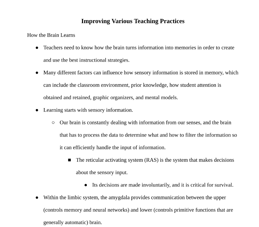 Improving Various Teaching Practices Notes