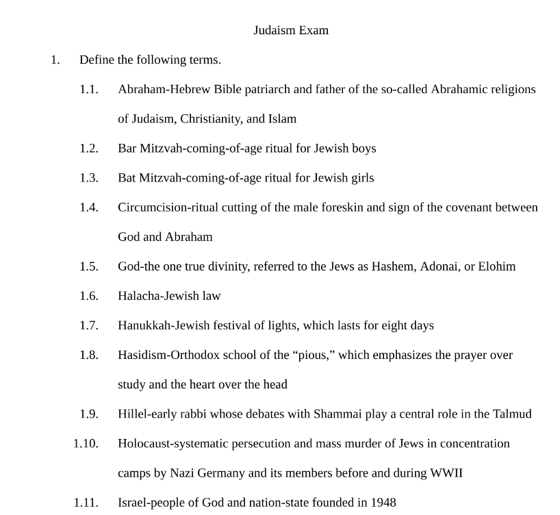 Judaism Exam