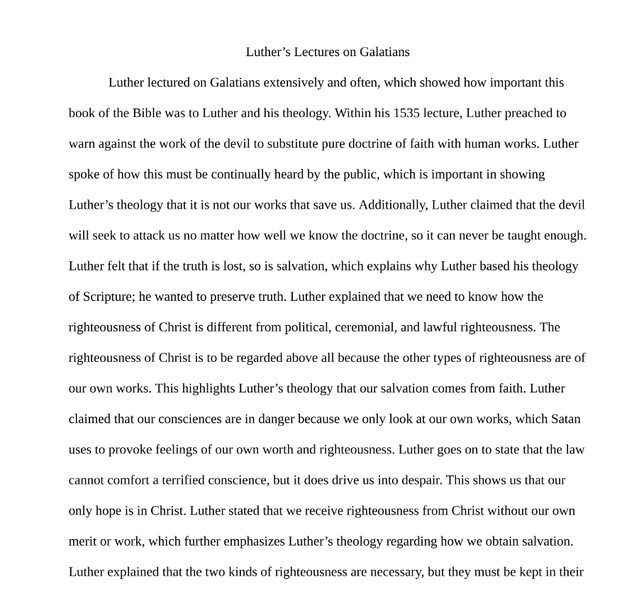 Luther's Lectures on Galatians Paper