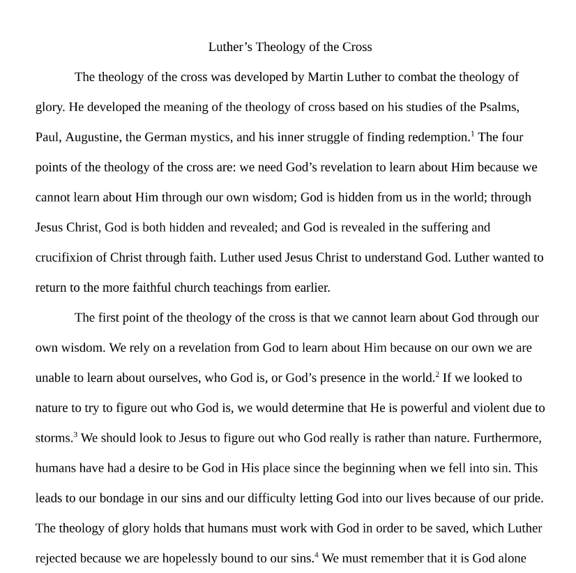 Luther's Theology of the Cross Paper