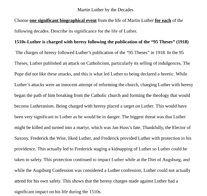 Martin Luther by the Decades Paper