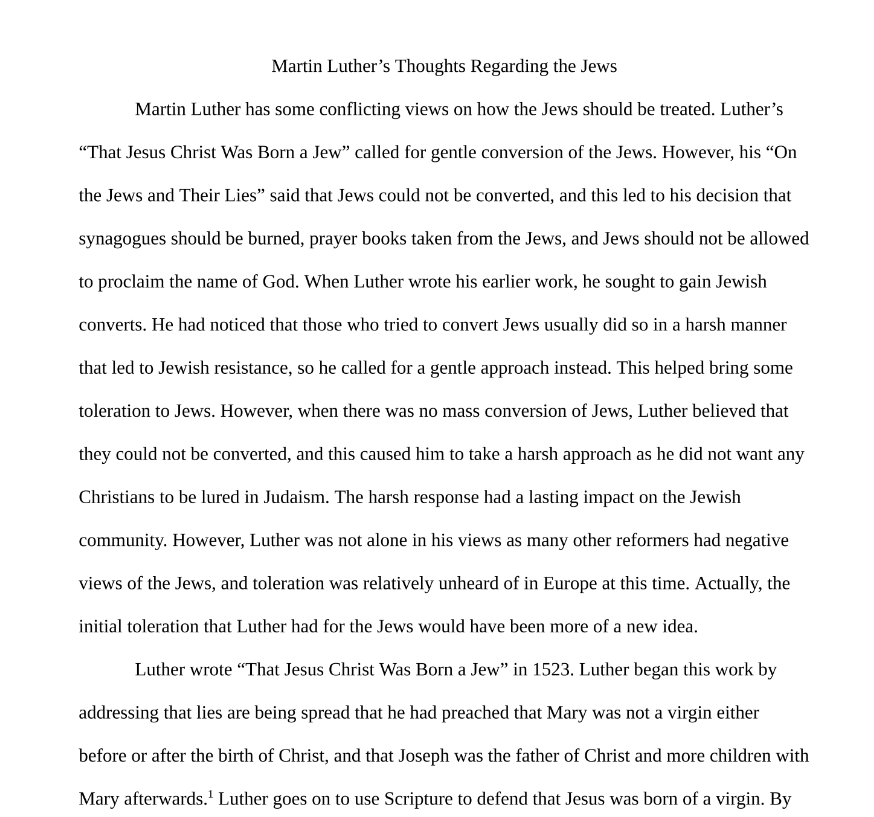 Martin Luther's Thoughts on the Jews Paper