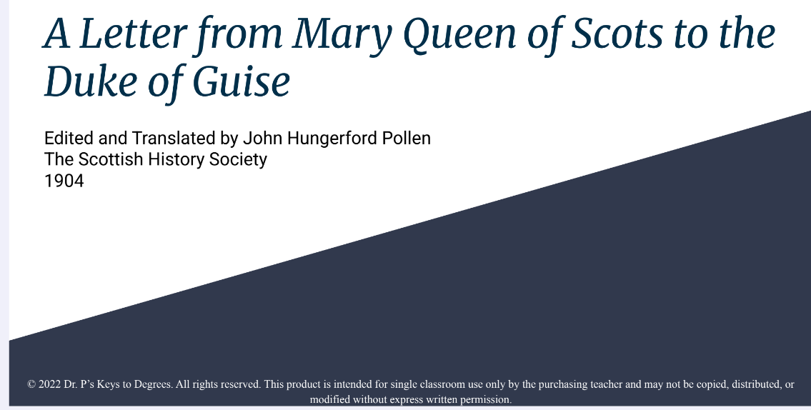 Mary Queen of Scots' Letter to the Duke of Guise Presentation