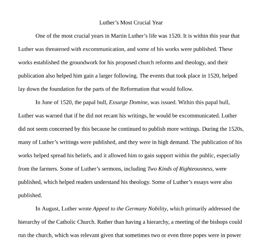 Most Important Year in Martin Luther's Life Paper
