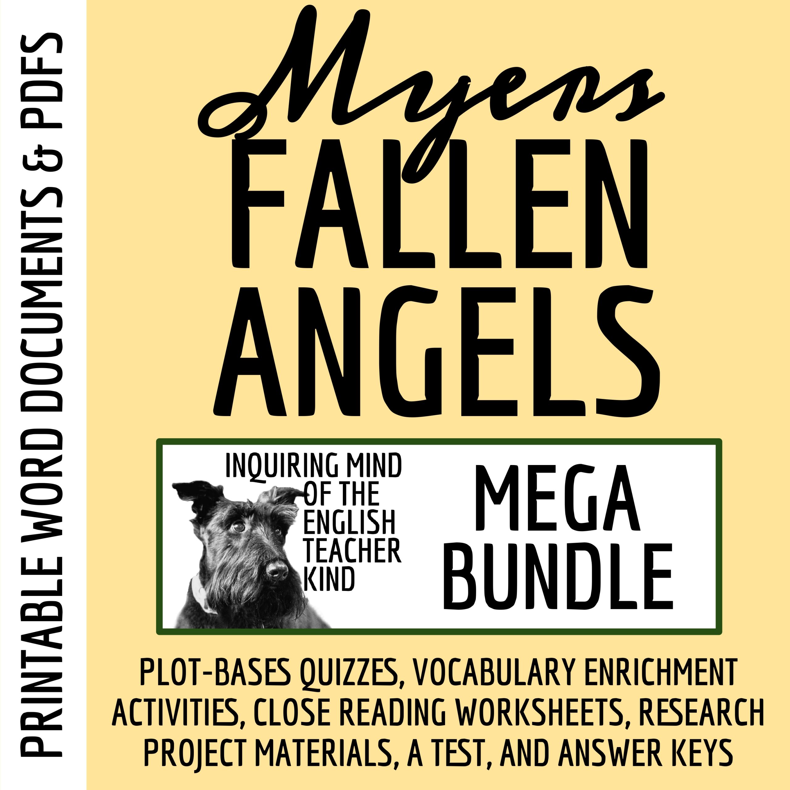 Fallen Angels Quizzes, Worksheets, Research Project, Test, and Keys (Bundle)