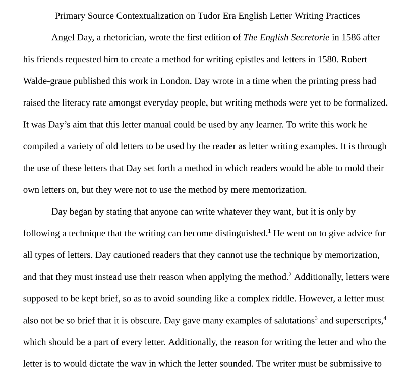Primary Source Contextualization on Tudor Era English Letter Writing Practices