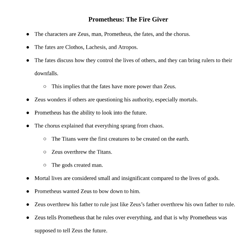 Prometheus the Fire Giver Notes
