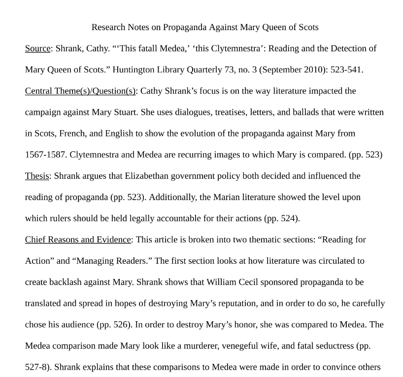 Research Notes on Propaganda Against Mary Queen of Scots