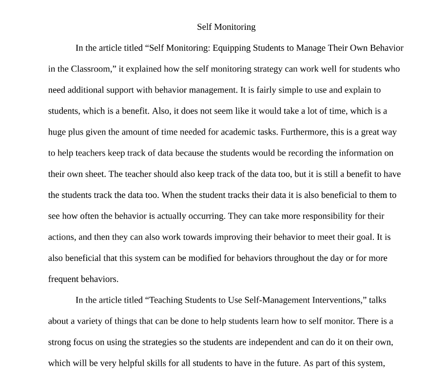 Self Monitoring Article Analysis