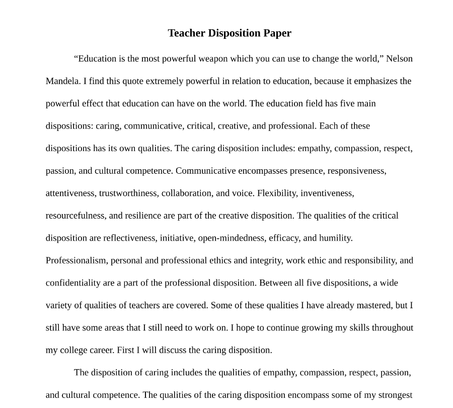 Teacher Disposition Paper