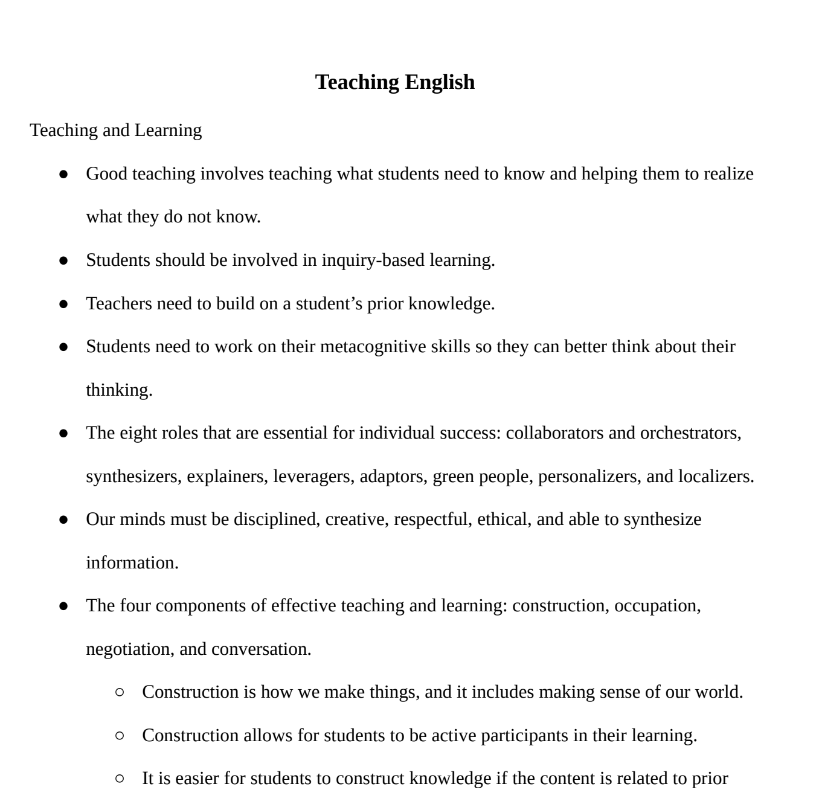 Teaching English Notes