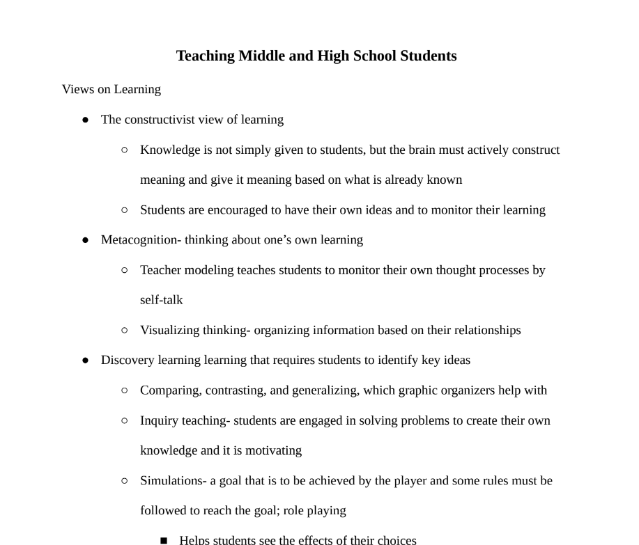 Teaching Middle and High School Notes