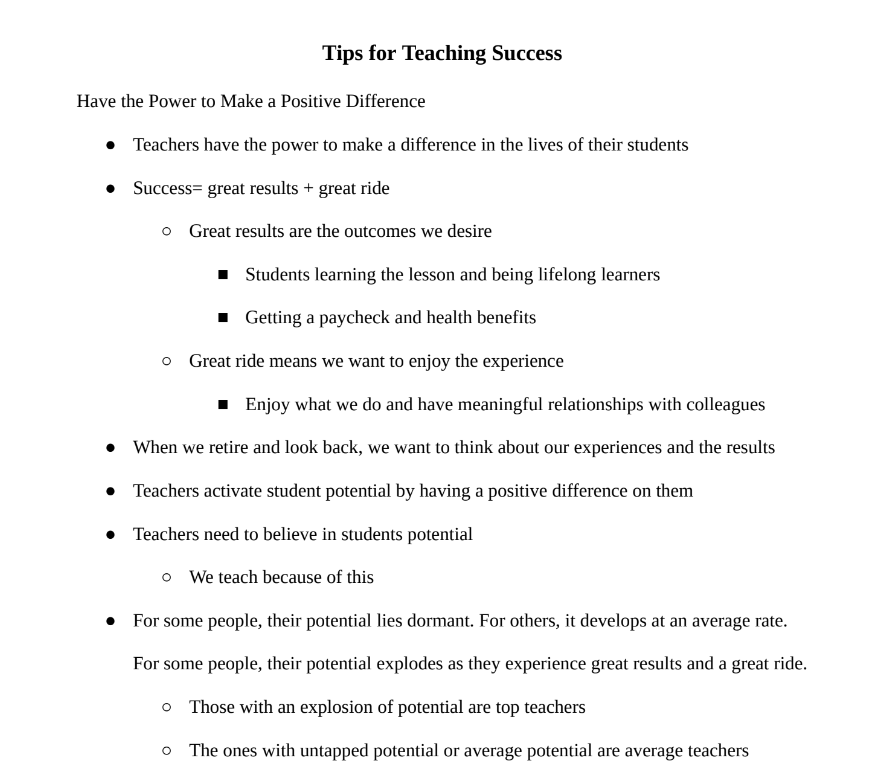 Tips for Teaching Success Notes
