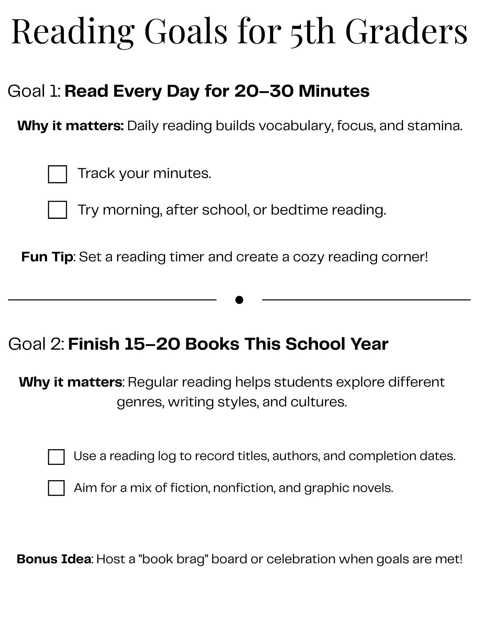 reading goals for 5th graders