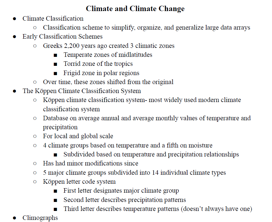 Climate and Climate Change Notes