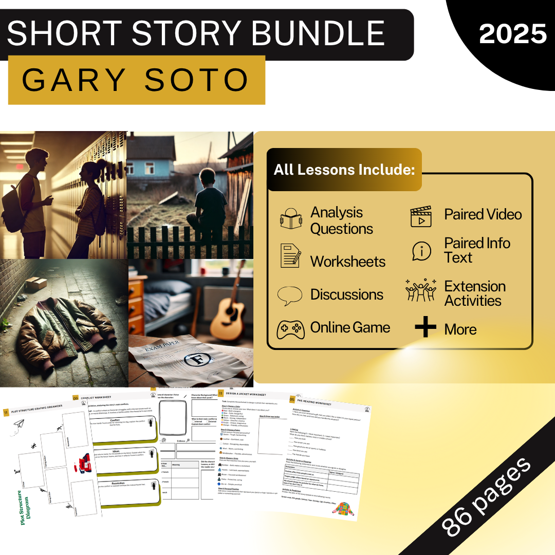 Gary Soto Bundle - Short Story Unit - The Jacket, No-Guitar Blues, Seventh Grade