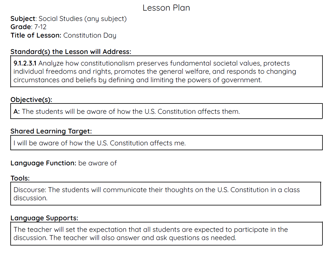 Constitution Day Lesson Plan