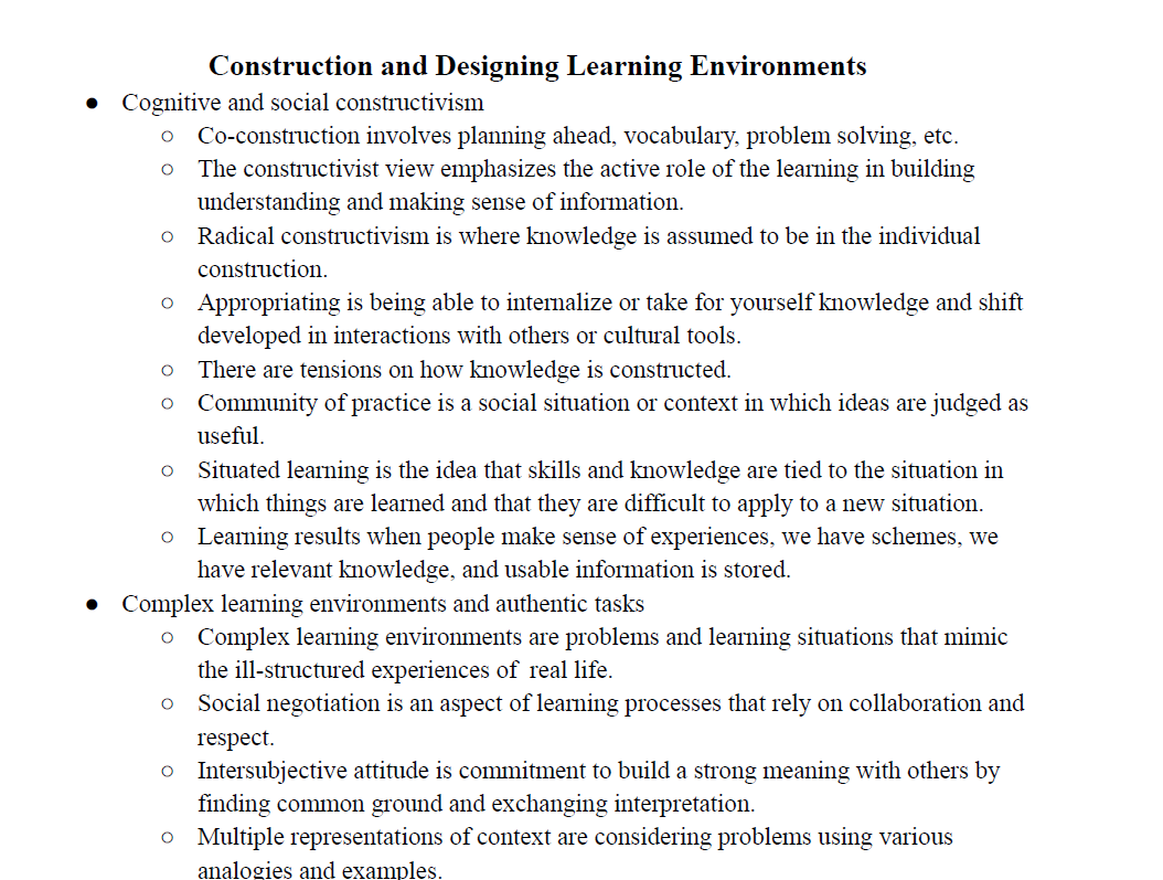 Constructing and Designing Learning Environments Notes