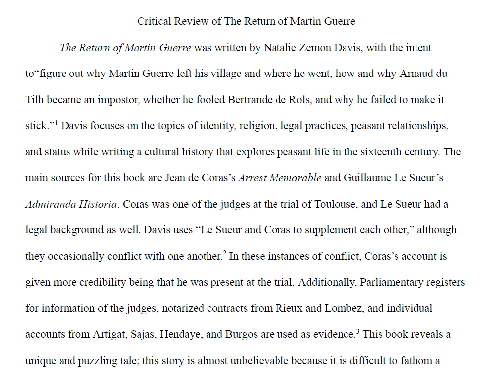 Critical Book Review of Martin Guerre
